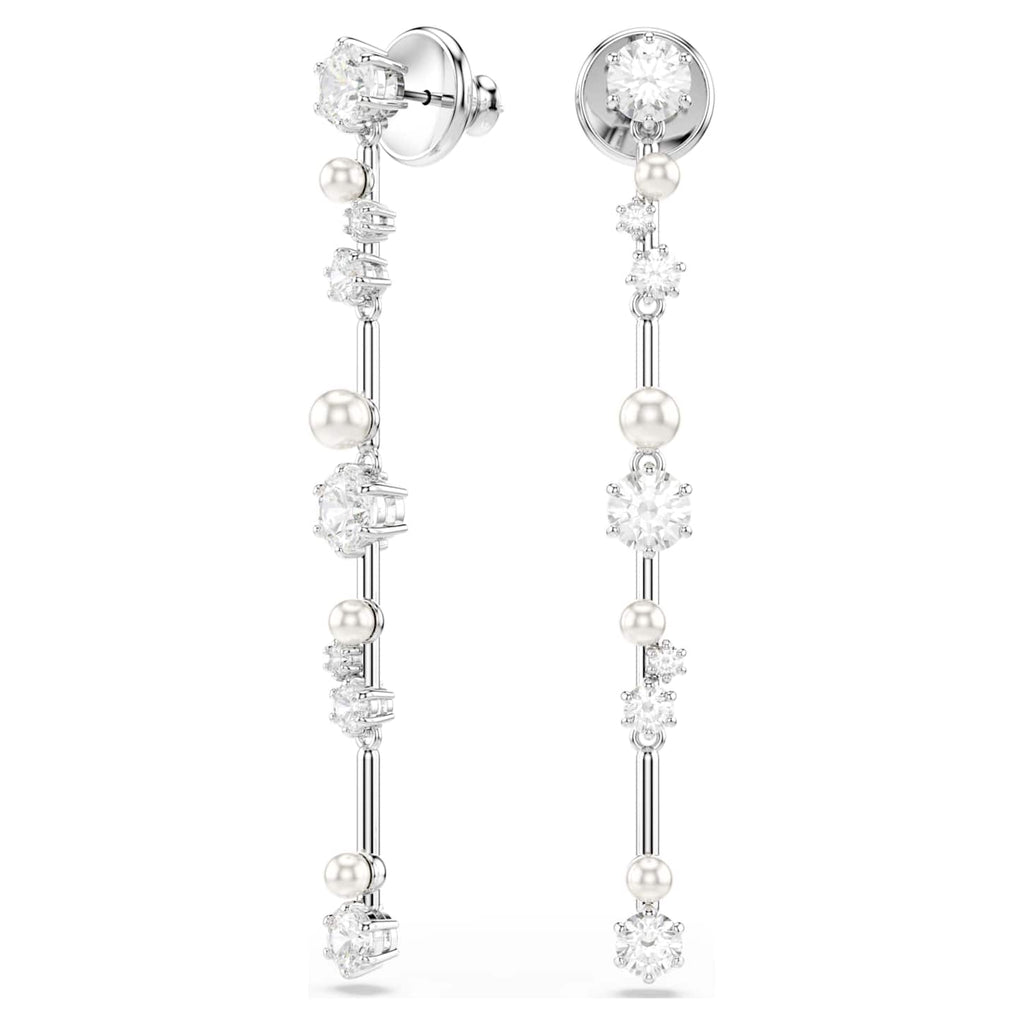 Swarovski Orecchini pendenti Constella, Crystal Pearl, tagli Round, Bianchi, Placcato rodio
