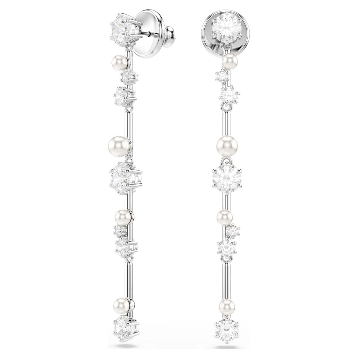 Swarovski Orecchini pendenti Constella, Crystal Pearl, tagli Round, Bianchi, Placcato rodio
