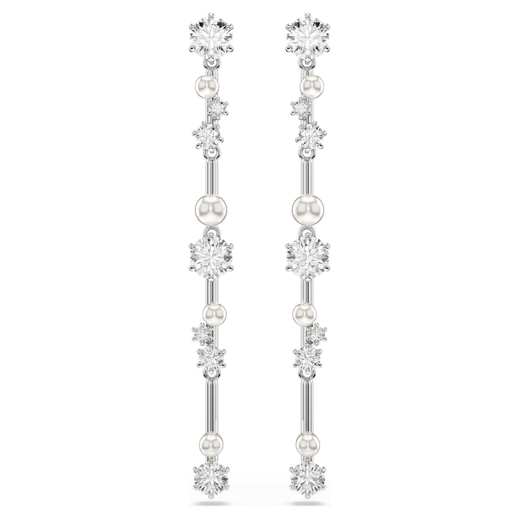 Swarovski Orecchini pendenti Constella, Crystal Pearl, tagli Round, Bianchi, Placcato rodio