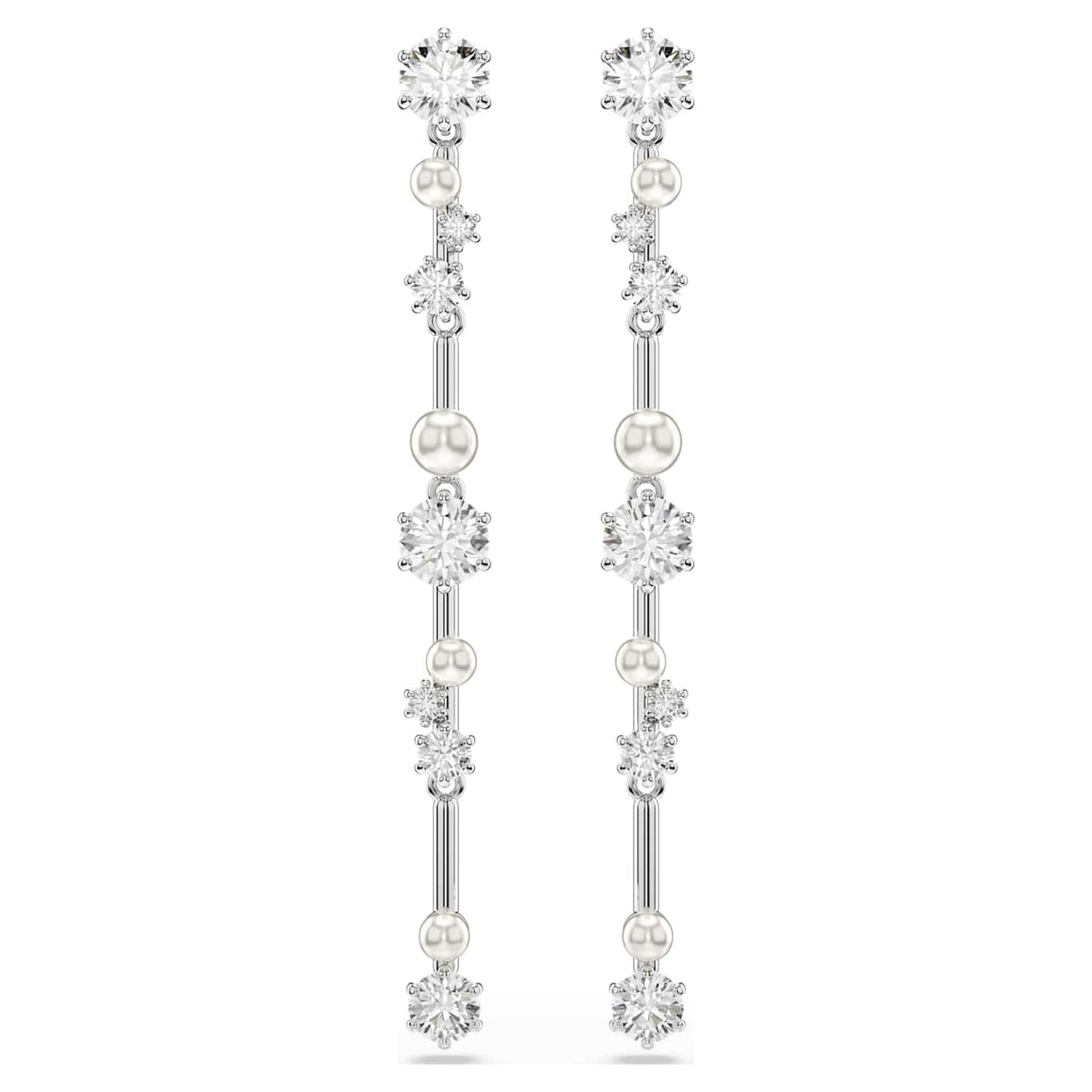 Swarovski Orecchini pendenti Constella, Crystal Pearl, tagli Round, Bianchi, Placcato rodio