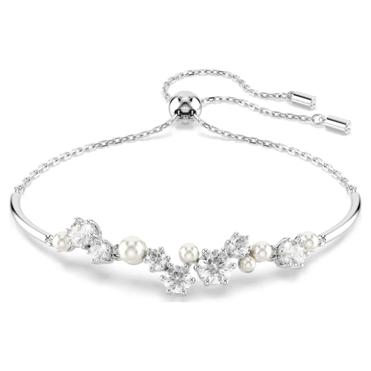 Swarovski Bracciale rigido Constella, Crystal Pearl, tagli Round, Bianco, Placcato rodio