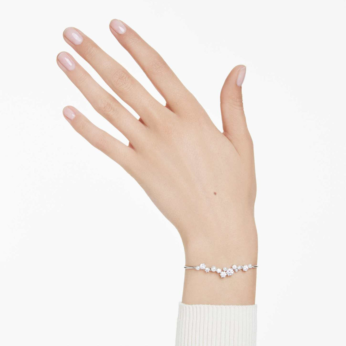 Swarovski Bracciale rigido Constella, Crystal Pearl, tagli Round, Bianco, Placcato rodio
