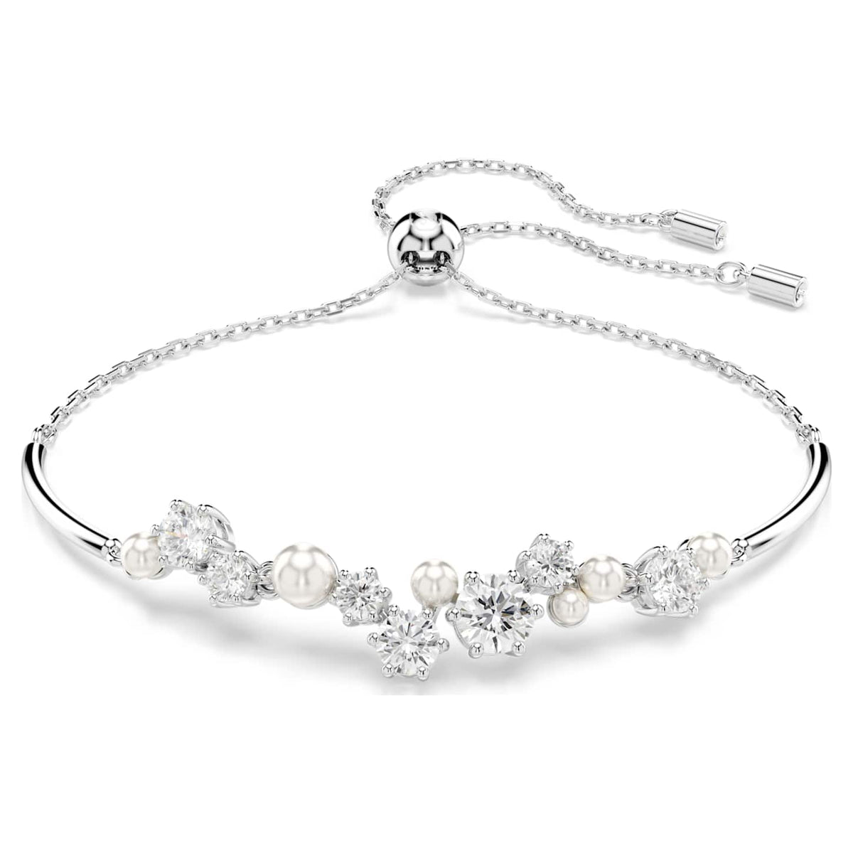 Swarovski Bracciale rigido Constella, Crystal Pearl, tagli Round, Bianco, Placcato rodio
