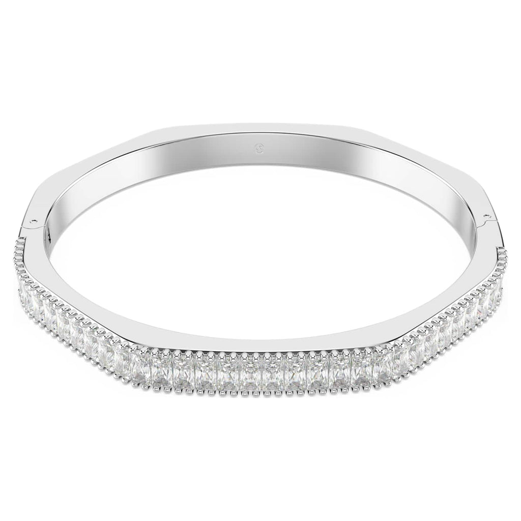 Swarovski Bracciale rigido Matrix, Taglio baguette, Forma ottagonale, Bianco, Placcato rodio