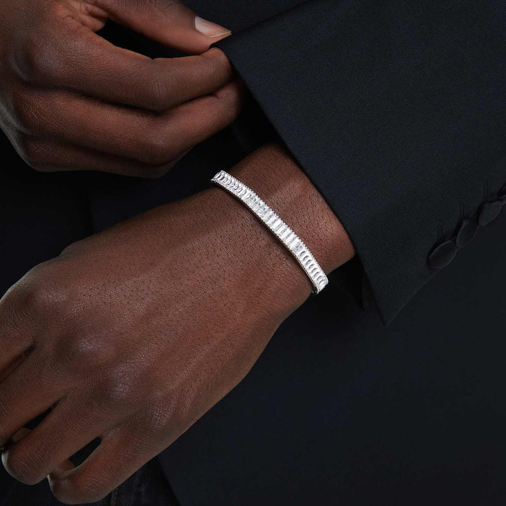 Swarovski Bracciale rigido Matrix, Taglio baguette, Forma ottagonale, Bianco, Placcato rodio