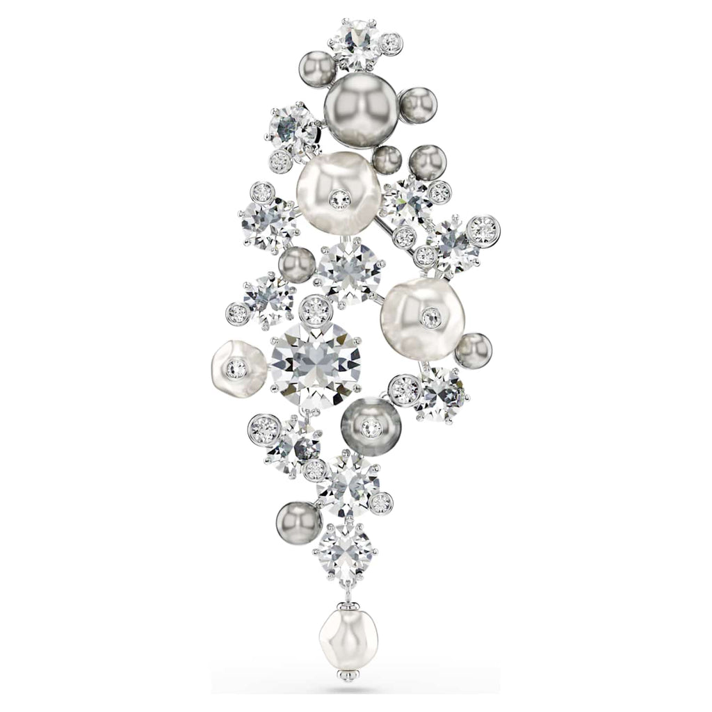 Swarovski Spilla Constella, Crystal Pearl, Taglio Round, Bianca, Placcato rodio