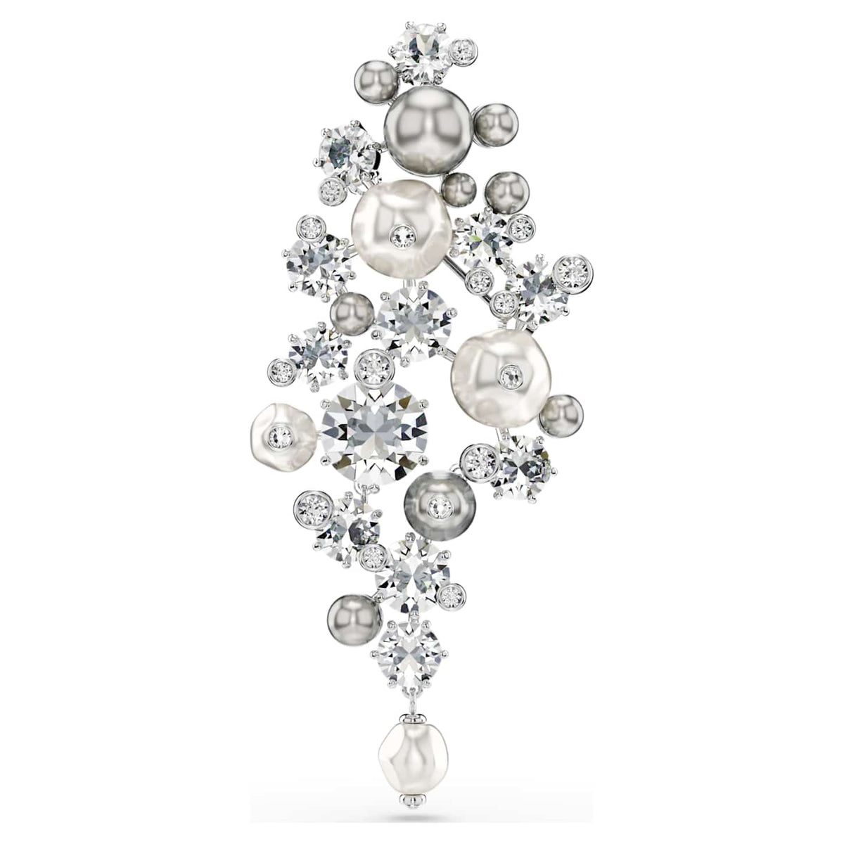 Swarovski Spilla Constella, Crystal Pearl, Taglio Round, Bianca, Placcato rodio