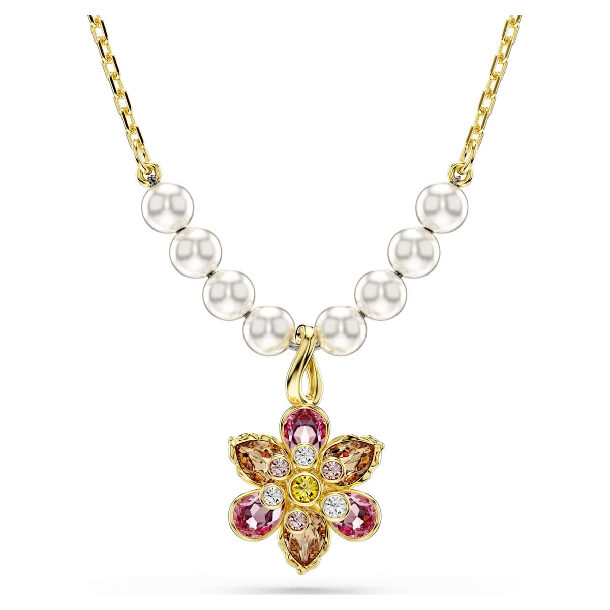 Swarovski Pendente Idyllia, Crystal Pearl, Taglio misto, Fiore, Multicolore, Finitura oro 18K