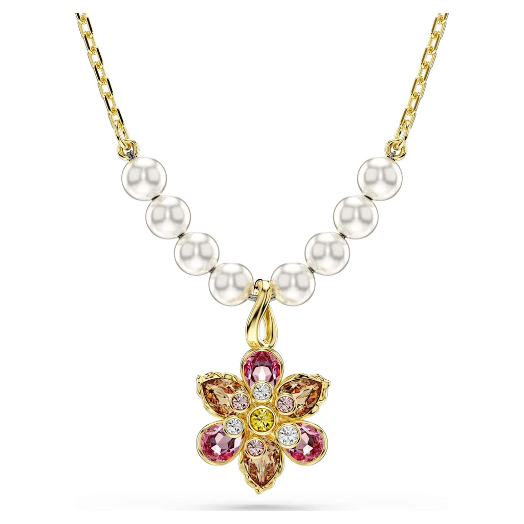 Swarovski Pendente Idyllia, Crystal Pearl, Taglio misto, Fiore, Multicolore, Finitura oro 18K