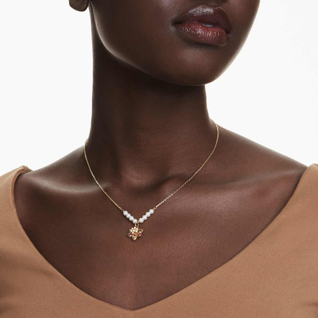Swarovski Pendente Idyllia, Crystal Pearl, Taglio misto, Fiore, Multicolore, Finitura oro 18K