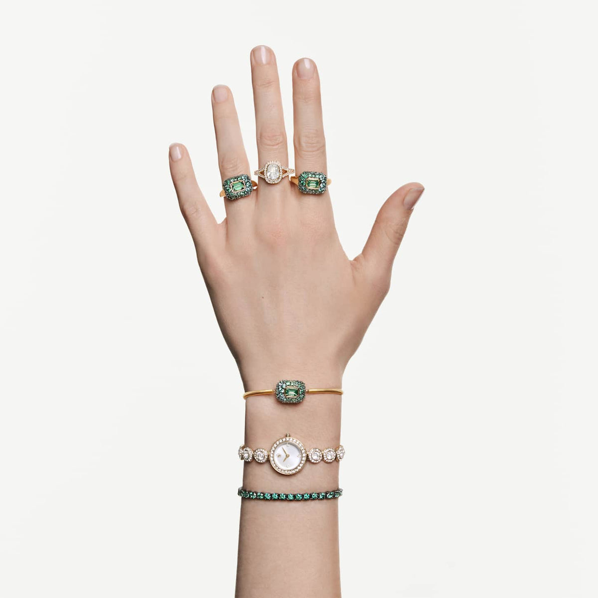 Swarovski Bracciale rigido Sublima, Pavé a neve, Tono dorato, Finitura oro 18K