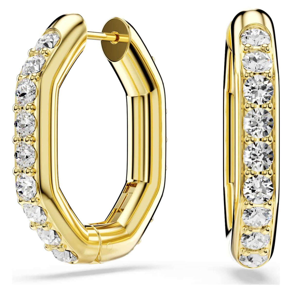 Swarovski Orecchini a cerchio Dextera, Forma ottagonale, Taglio Round, Medi, Bianchi, Finitura oro 18K