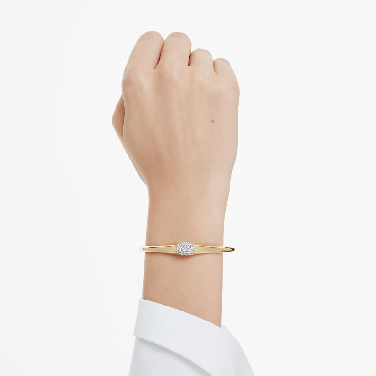 Swarovski Bracciale rigido Dextera, Taglio Round, Bianco, Finitura oro 18K