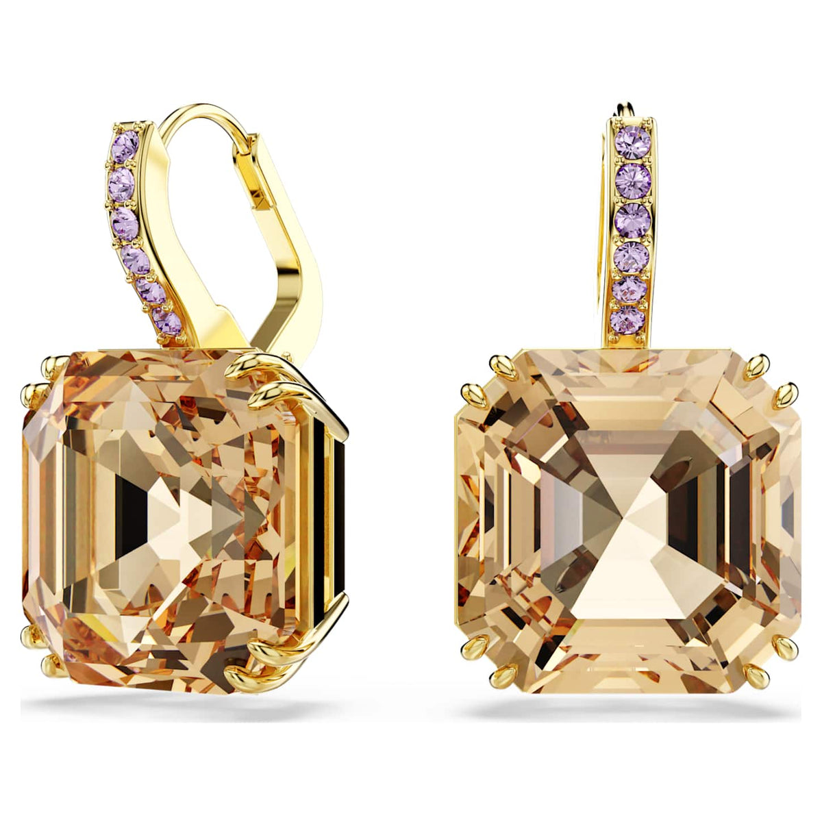 Swarovski Orecchini pendenti Millenia, Taglio misto, Caramello, Finitura oro 18K