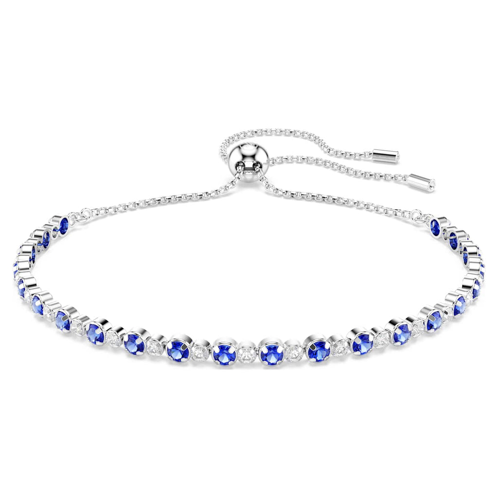 Swarovski Bracciale Tennis Matrix, Tagli arrotondati misti, Blu, Placcato rodio