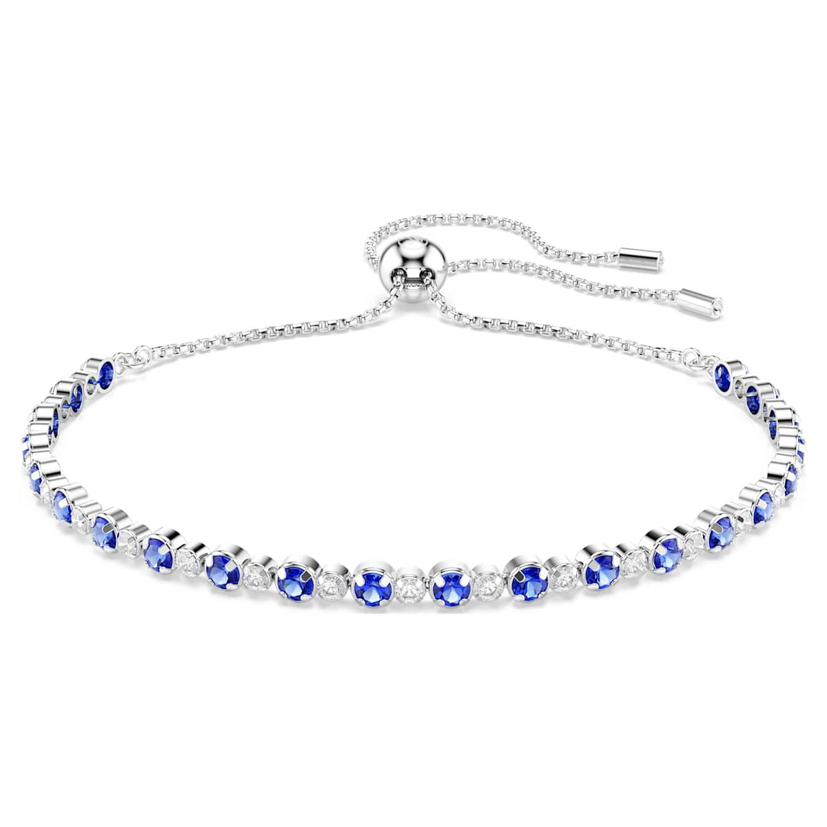 Swarovski Bracciale Tennis Matrix, Tagli arrotondati misti, Blu, Placcato rodio