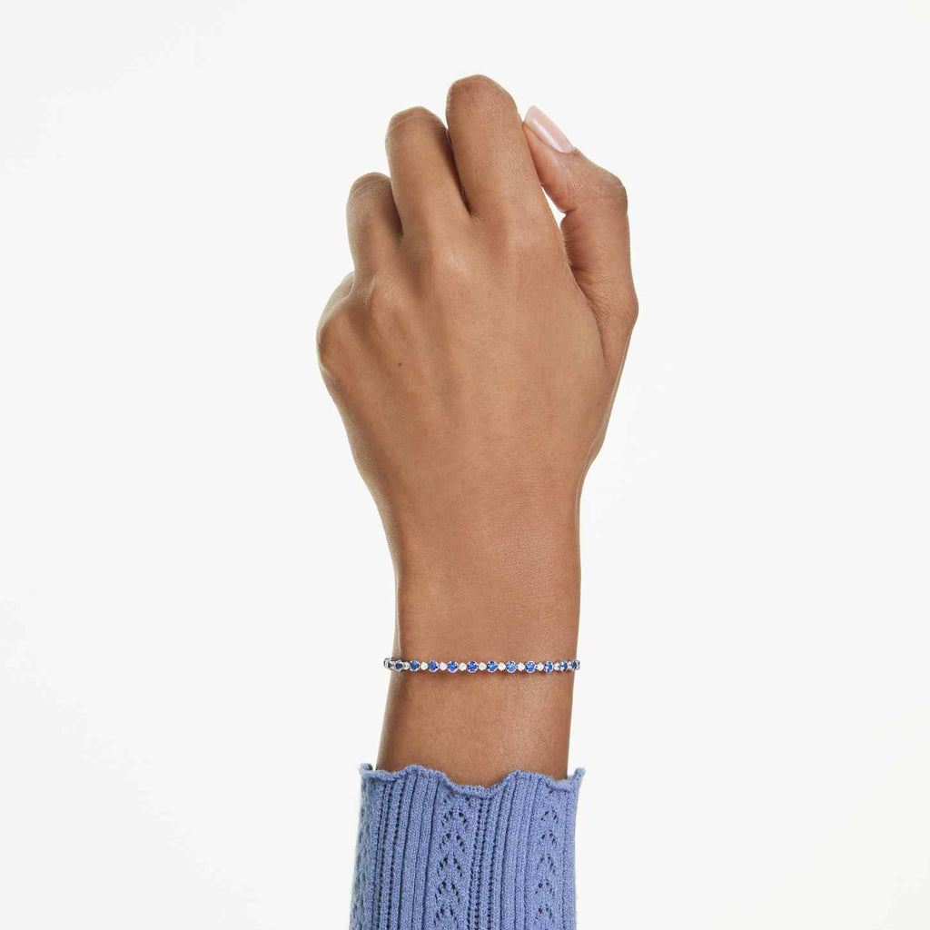 Swarovski Bracciale Tennis Matrix, Tagli arrotondati misti, Blu, Placcato rodio