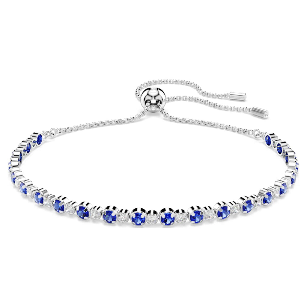 Swarovski Bracciale Tennis Matrix, Tagli arrotondati misti, Blu, Placcato rodio
