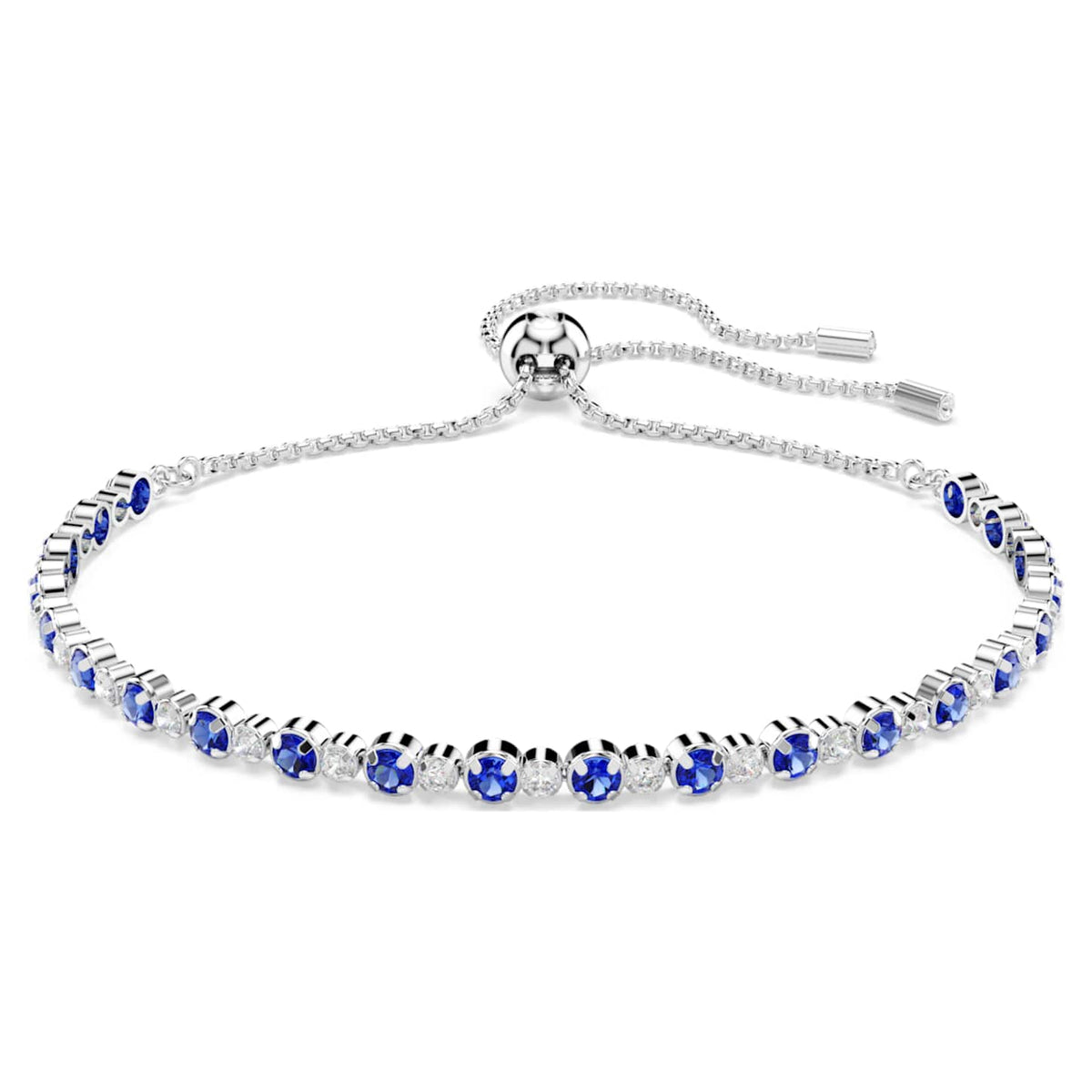 Swarovski Bracciale Tennis Matrix, Tagli arrotondati misti, Blu, Placcato rodio