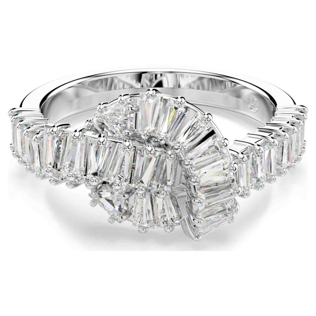 Swarovski Anello Matrix, Taglio baguette, Nodo, Bianco, Placcato rodio