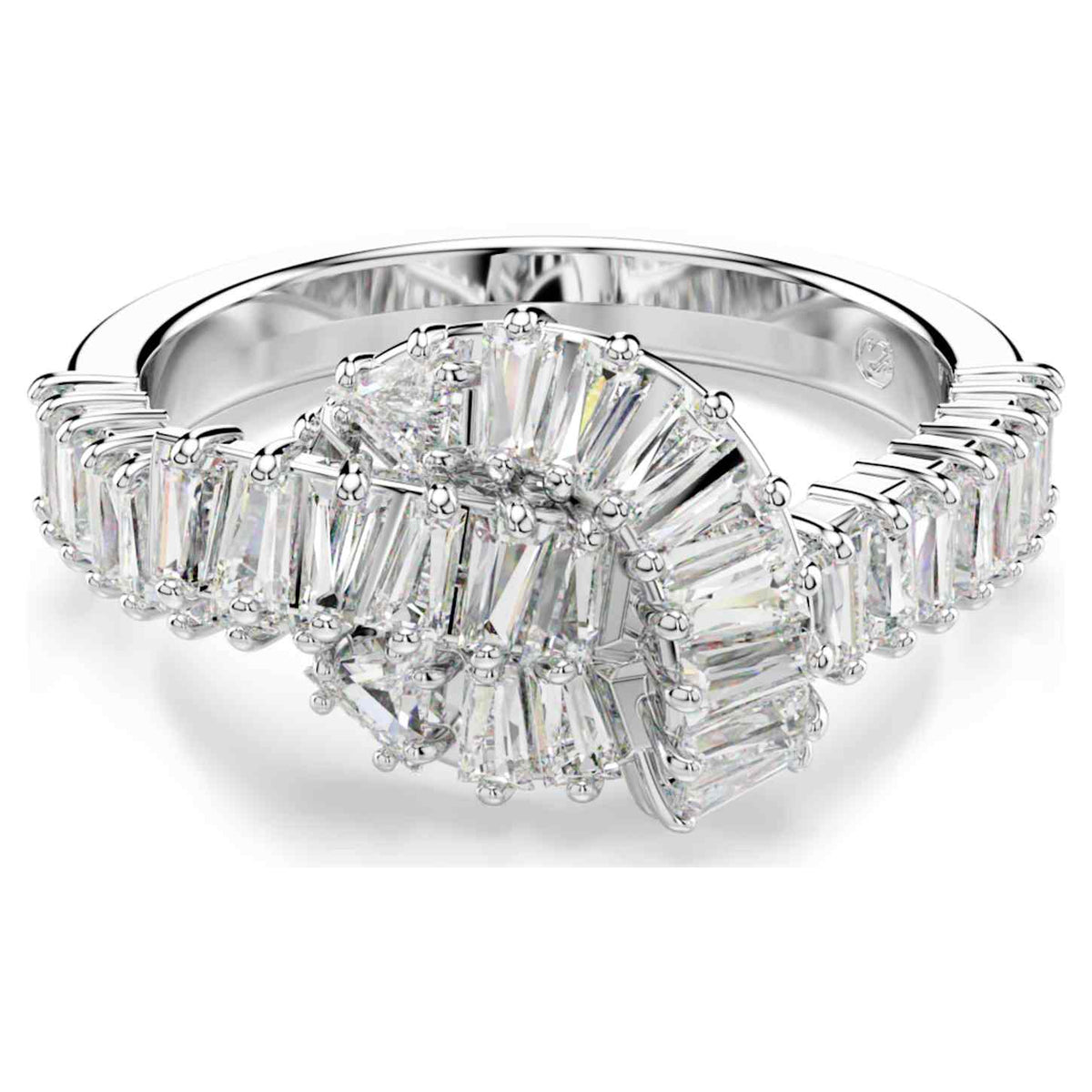 Swarovski Anello Matrix, Taglio baguette, Nodo, Bianco, Placcato rodio