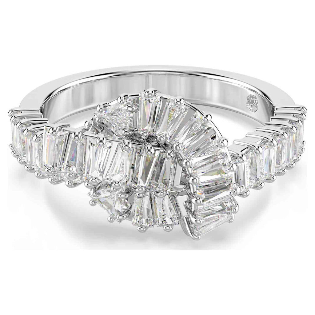 Swarovski Anello Matrix, Taglio baguette, Nodo, Bianco, Placcato rodio