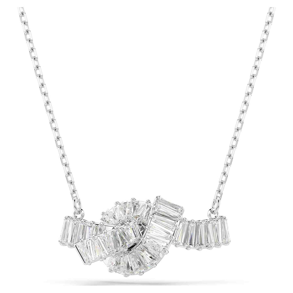 Swarovski Pendente Matrix, Taglio baguette, Nodo, Bianco, Placcato rodio