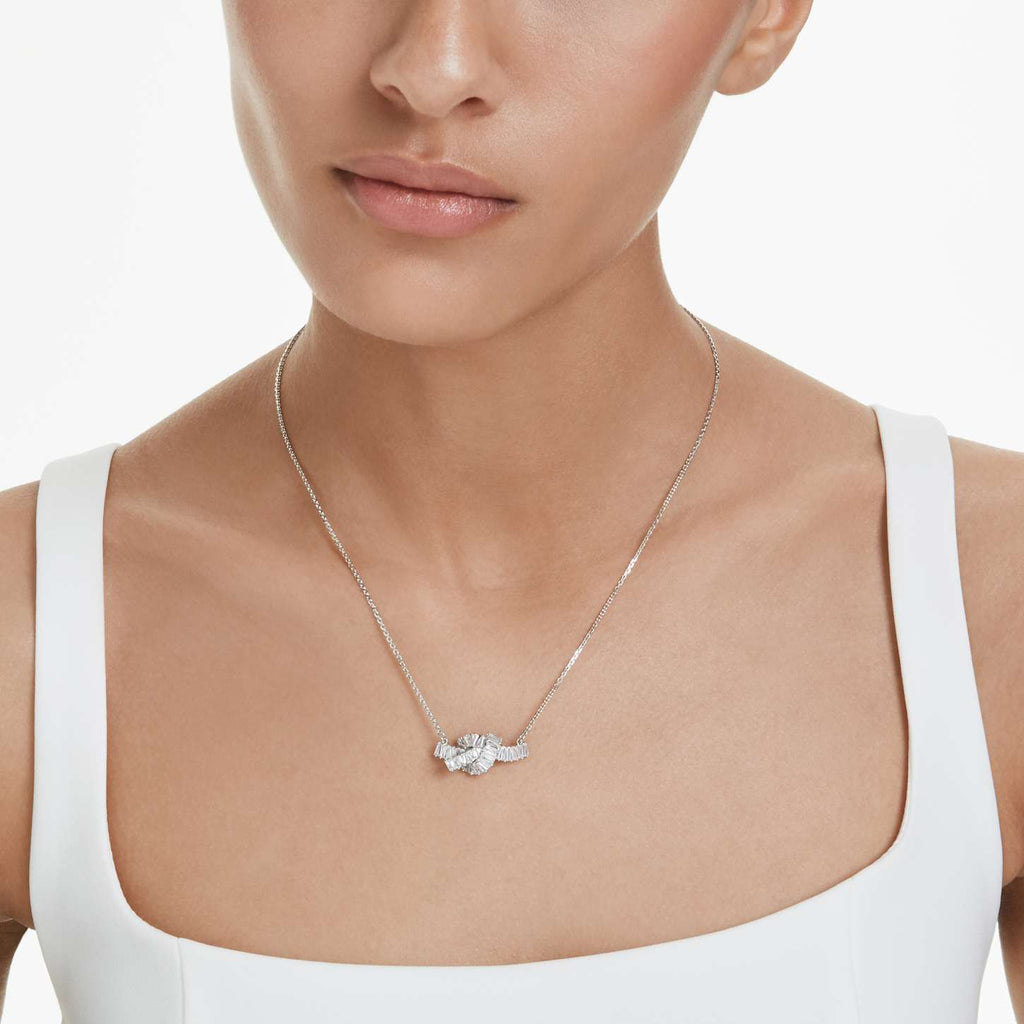 Swarovski Pendente Matrix, Taglio baguette, Nodo, Bianco, Placcato rodio