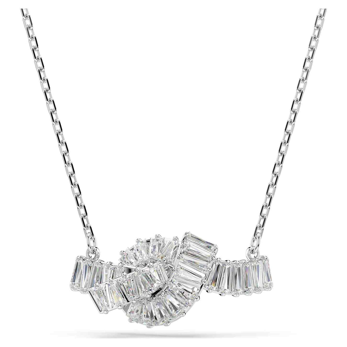 Swarovski Pendente Matrix, Taglio baguette, Nodo, Bianco, Placcato rodio