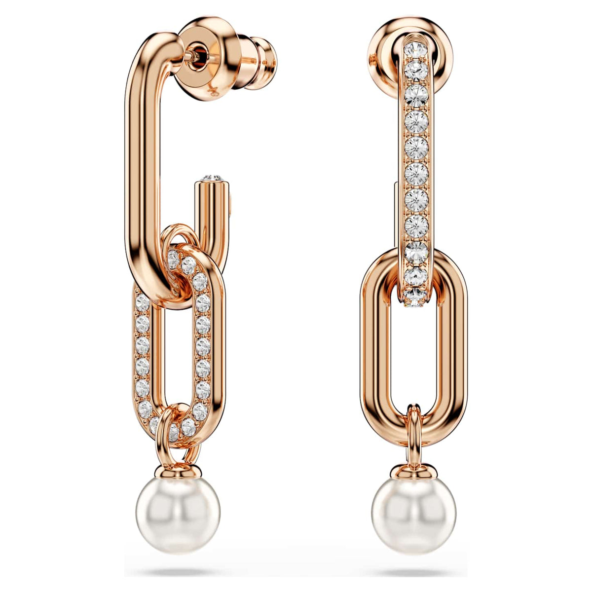 Swarovski Orecchini pendenti Constella, Crystal Pearl, Taglio Round, Bianchi, Finitura oro rosa 18K