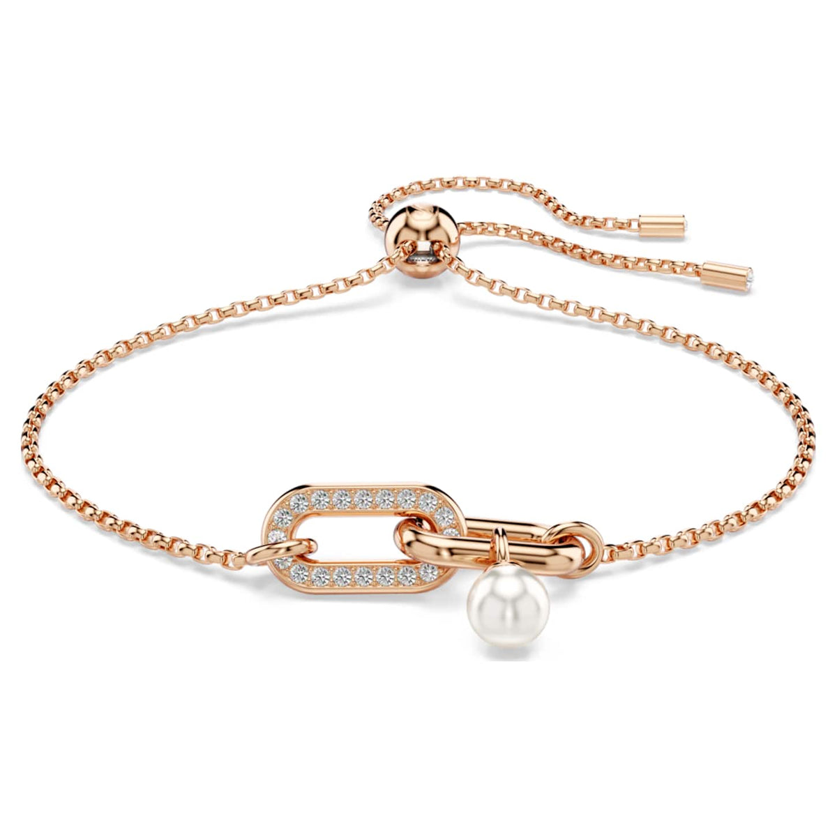Swarovski Braccialetto Constella, Crystal Pearl, Taglio Round, Bianco, Finitura oro rosa 18K