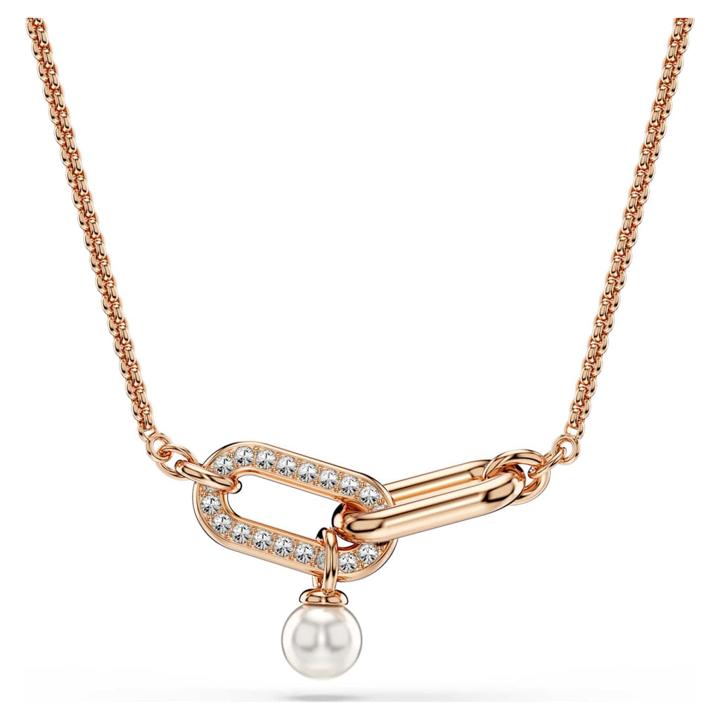 Swarovski Pendente Constella, Crystal Pearl, Taglio Round, Bianco, Finitura oro rosa 18K