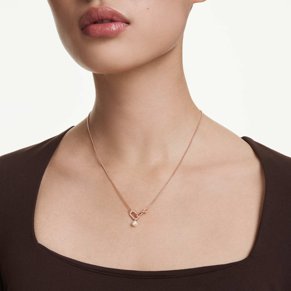 Swarovski Pendente Constella, Crystal Pearl, Taglio Round, Bianco, Finitura oro rosa 18K