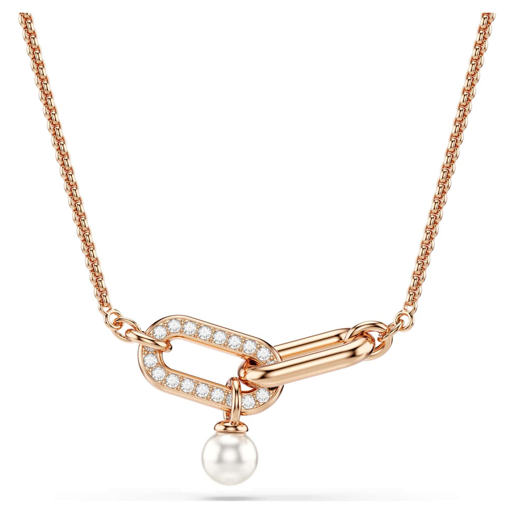 Swarovski Pendente Constella, Crystal Pearl, Taglio Round, Bianco, Finitura oro rosa 18K