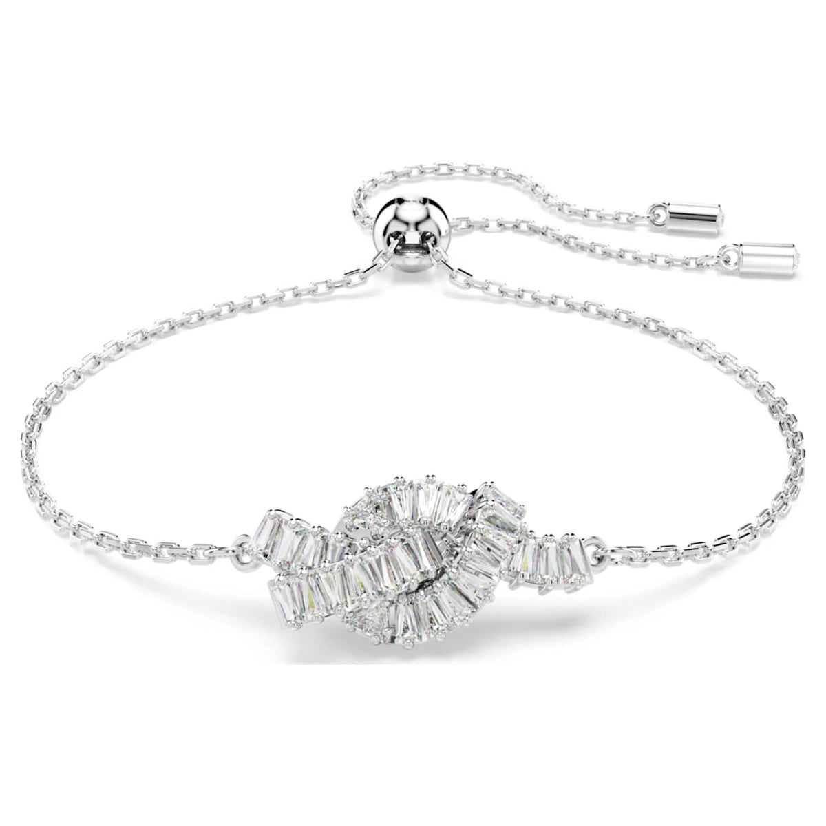 Swarovski Braccialetto Matrix, Taglio baguette, Nodo, Bianco, Placcato rodio