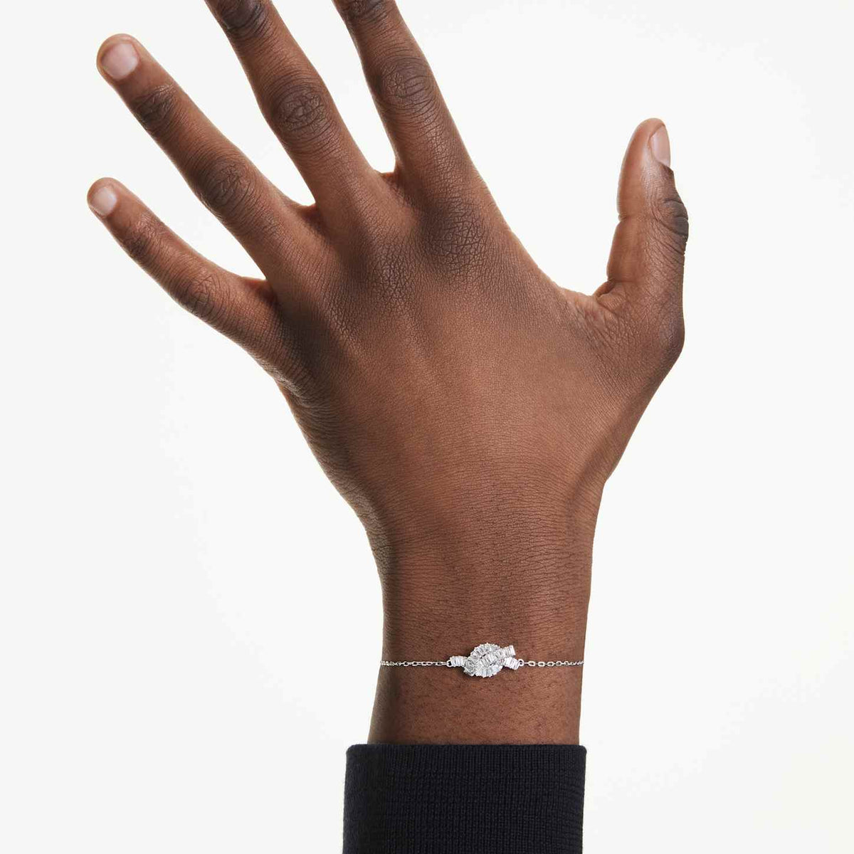 Swarovski Braccialetto Matrix, Taglio baguette, Nodo, Bianco, Placcato rodio