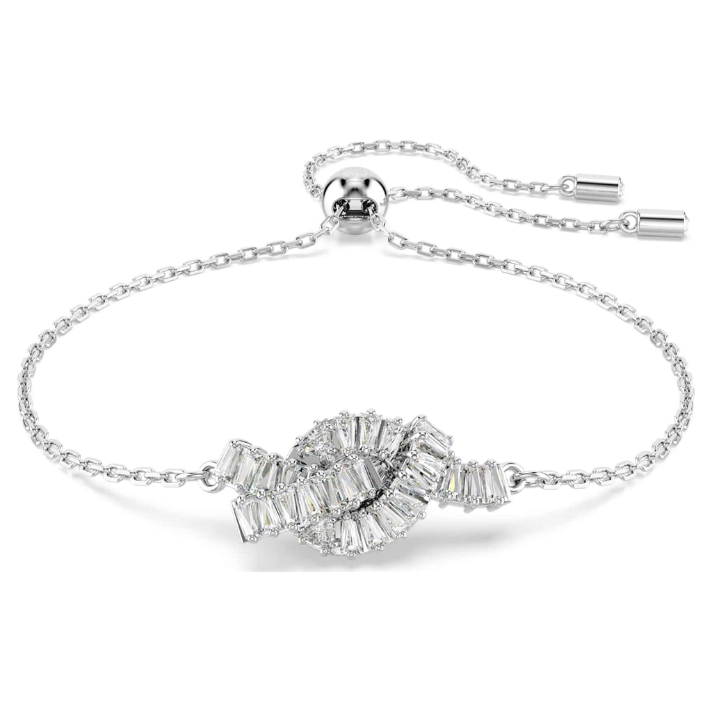 Swarovski Braccialetto Matrix, Taglio baguette, Nodo, Bianco, Placcato rodio