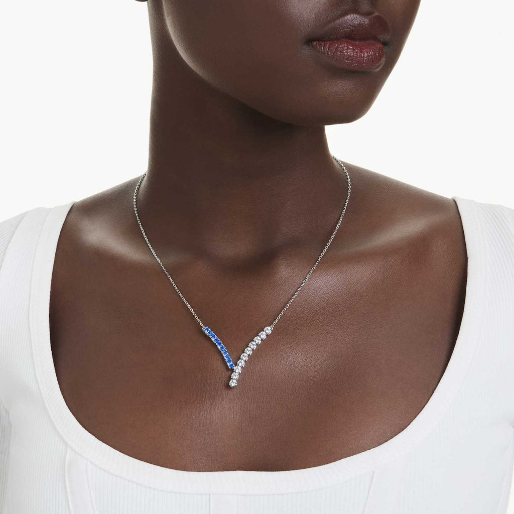 Swarovski Pendente Matrix, Taglio misto, Blu, Placcato rodio