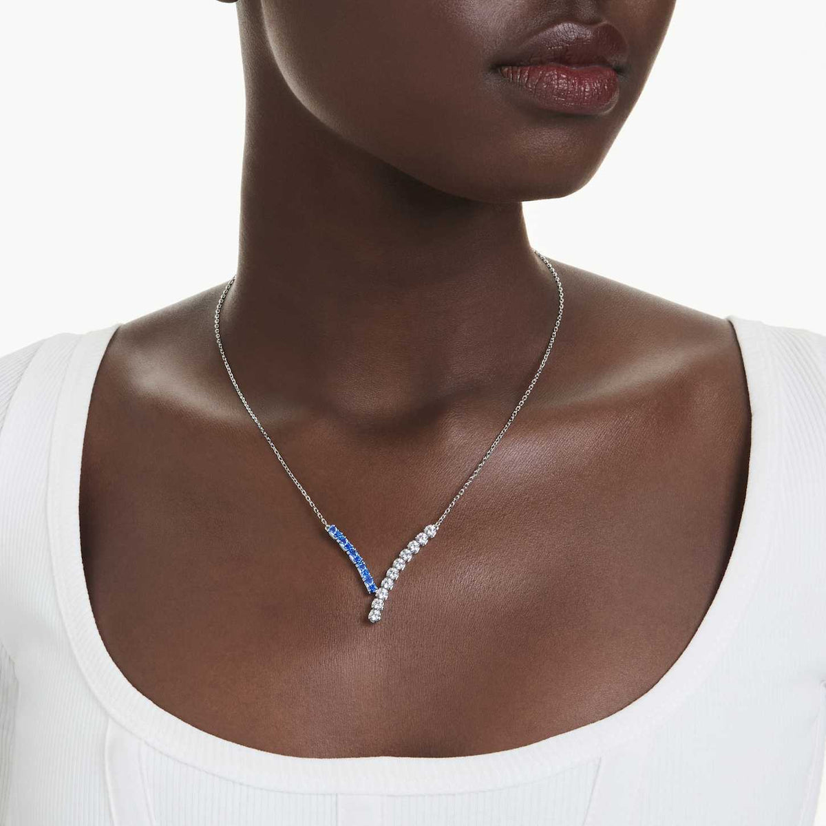 Swarovski Pendente Matrix, Taglio misto, Blu, Placcato rodio