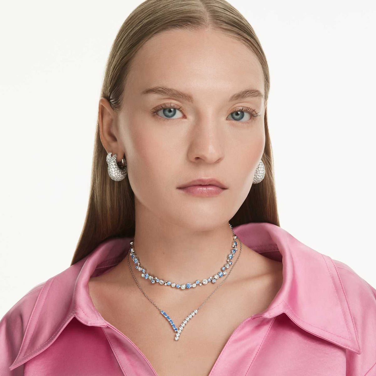 Swarovski Pendente Matrix, Taglio misto, Blu, Placcato rodio