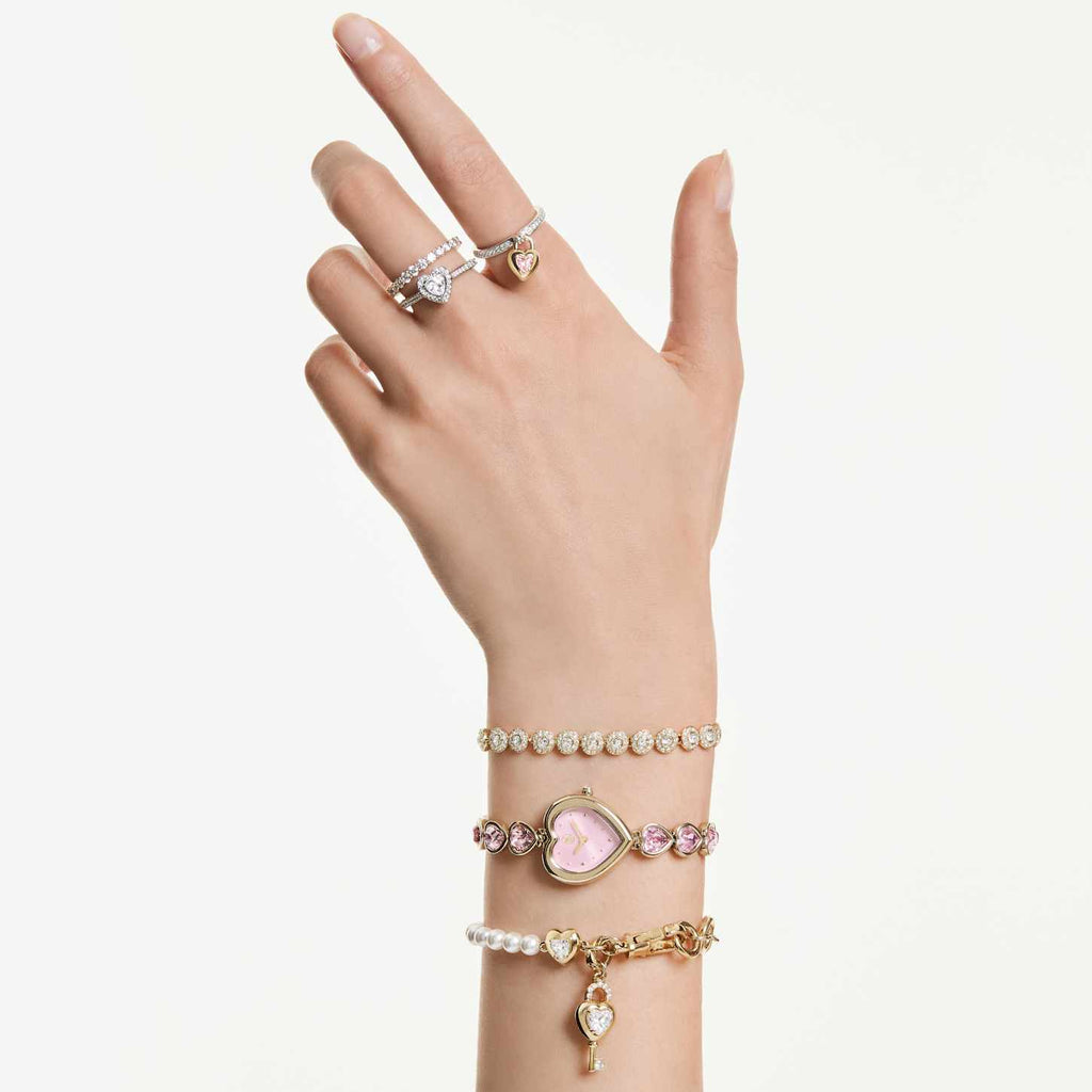 Swarovski Braccialetto Idyllia, Crystal Pearl, Bianco, Finitura oro 18K