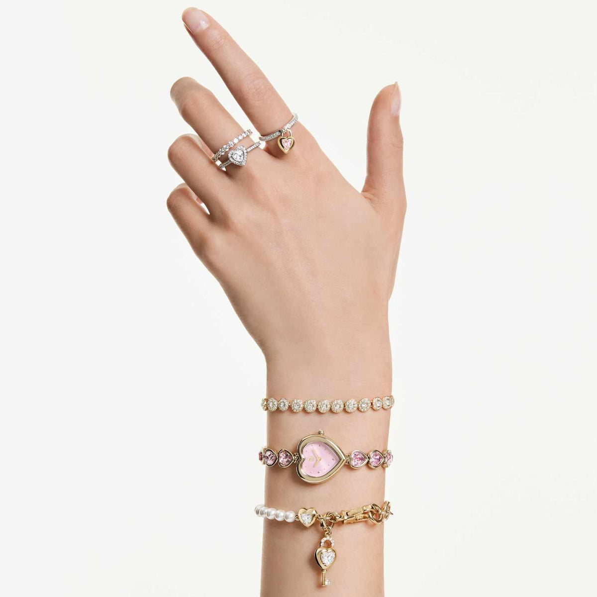 Swarovski Braccialetto Idyllia, Crystal Pearl, Bianco, Finitura oro 18K