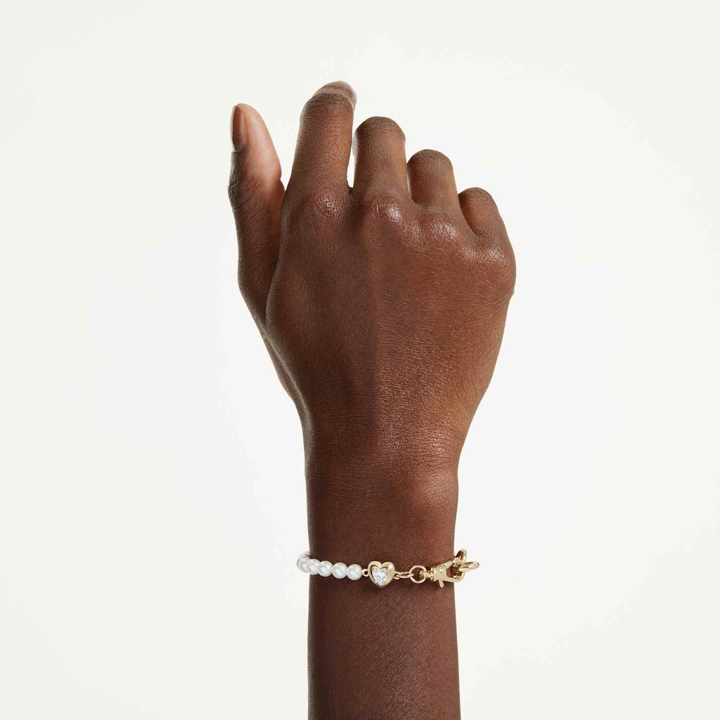 Swarovski Braccialetto Idyllia, Crystal Pearl, Bianco, Finitura oro 18K