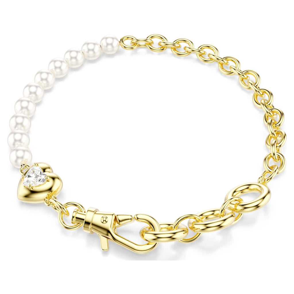 Swarovski Braccialetto Idyllia, Crystal Pearl, Bianco, Finitura oro 18K