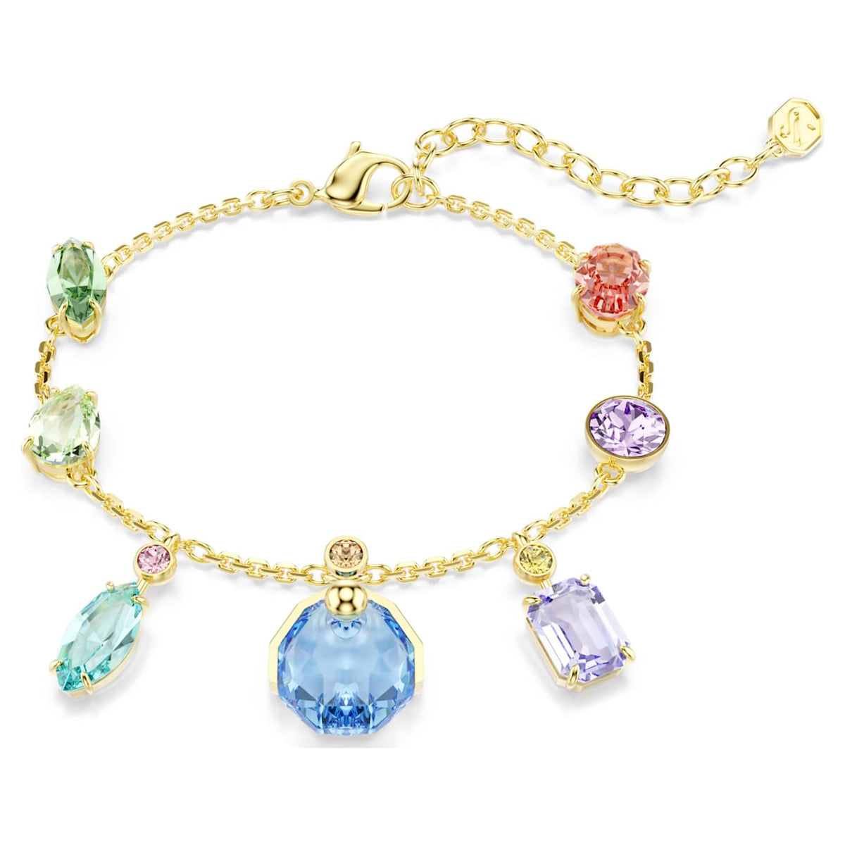 Swarovski Braccialetto Gema, Taglio misto, Cristalli pendenti, Multicolore, Finitura oro 18K
