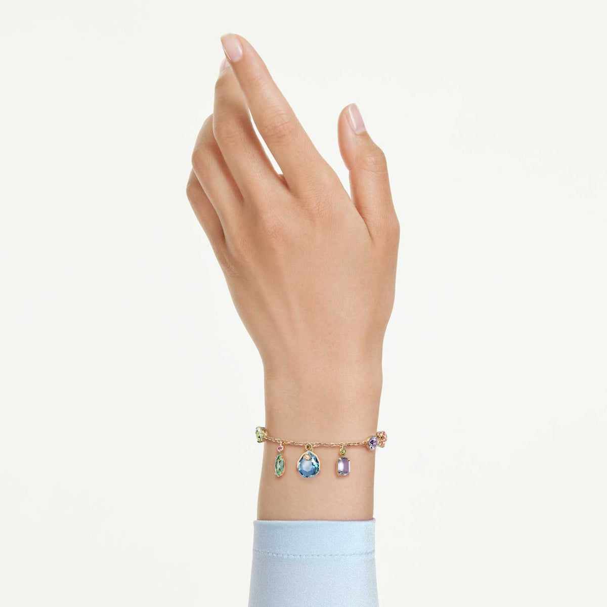 Swarovski Braccialetto Gema, Taglio misto, Cristalli pendenti, Multicolore, Finitura oro 18K