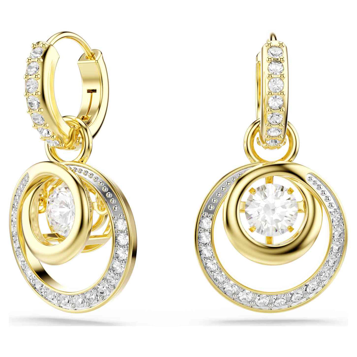 Swarovski Orecchini pendenti Hyperbola, Taglio Round, Bianchi, Finitura oro 18K