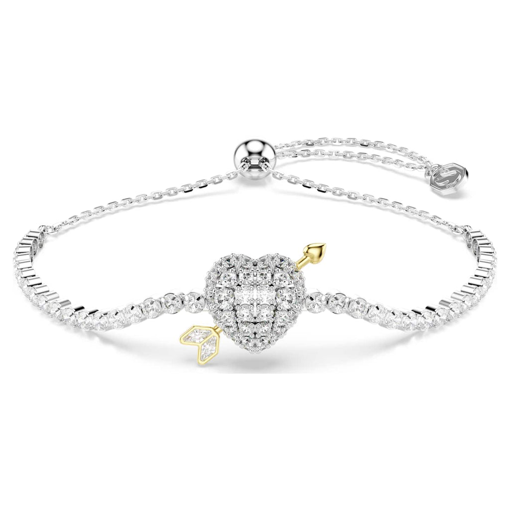 Swarovski Braccialetto Idyllia, Taglio misto, Cuore con freccia, Bianco, Placcato rodio