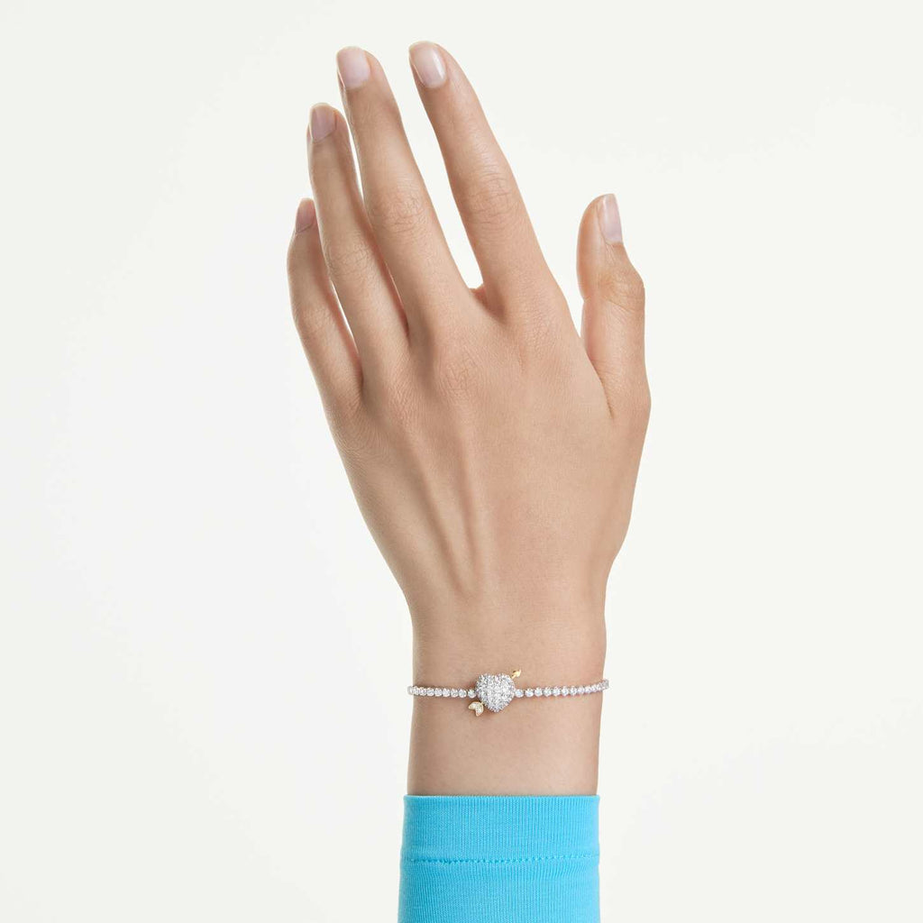 Swarovski Braccialetto Idyllia, Taglio misto, Cuore con freccia, Bianco, Placcato rodio