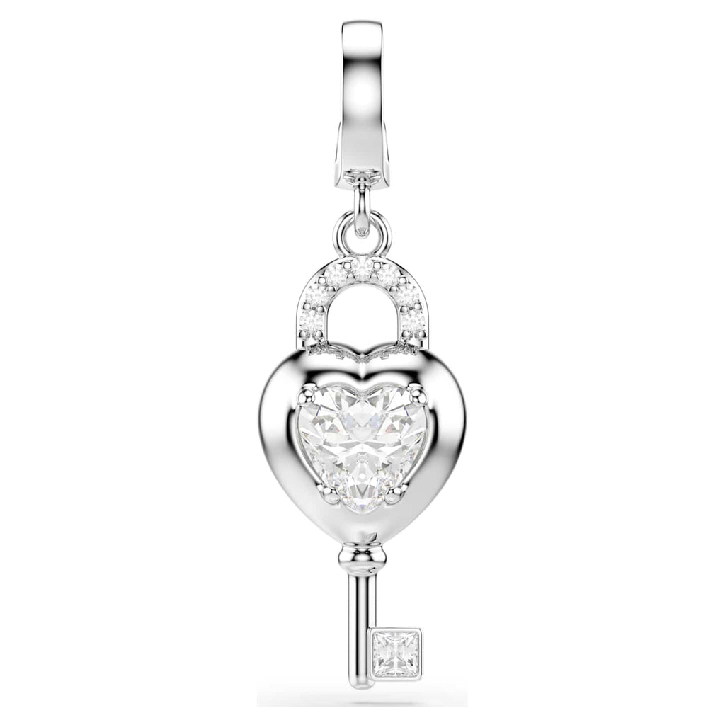 Swarovski Charm Idyllia, Taglio misto, Cuore con chiave, Bianco, Placcato rodio